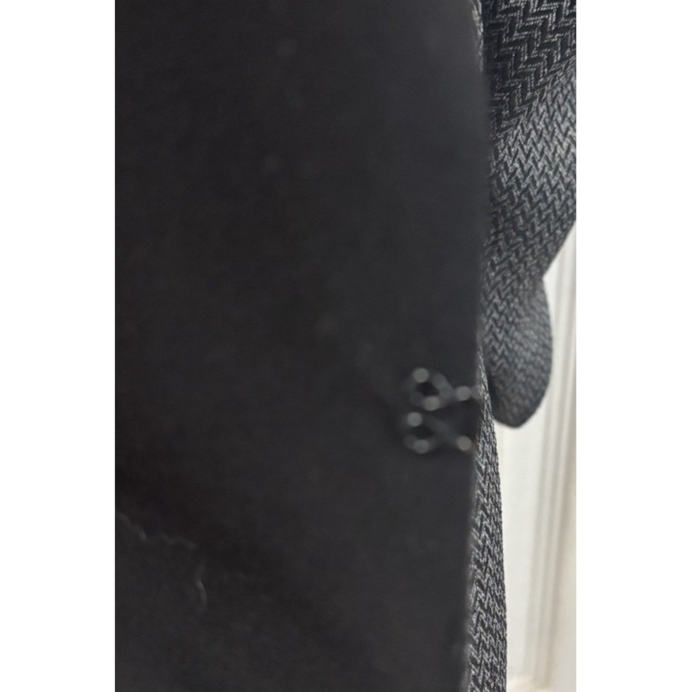 Tahari ASL Petite 8P Grey Herringbone Tuxedo Blazer Ruched Sleeve Zipper‎ Accent - Picture 11 of 13